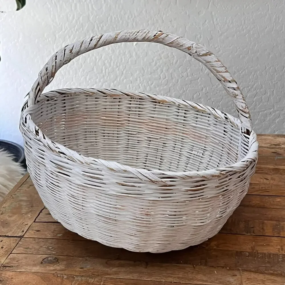 White Painted Wicker Basket 15.5